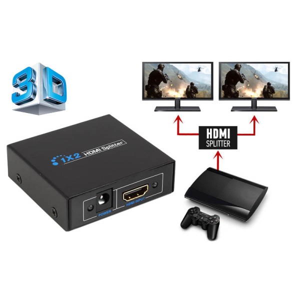 HDMI Splitter 1080P 3D δύο εξόδων με τροφοδοτικό